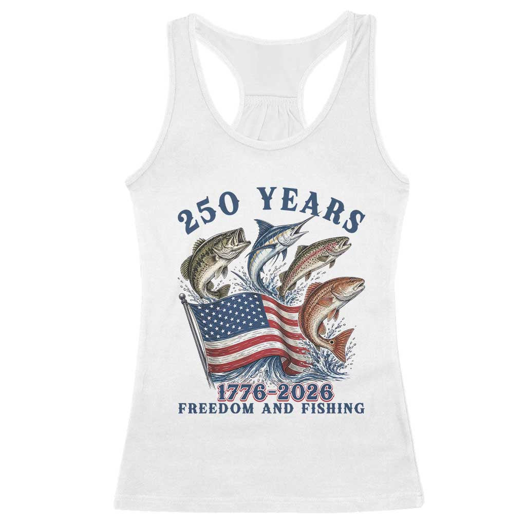 Freedom And Fishing Racerback Tank Top Patriotic American Flag Fisherman Gift