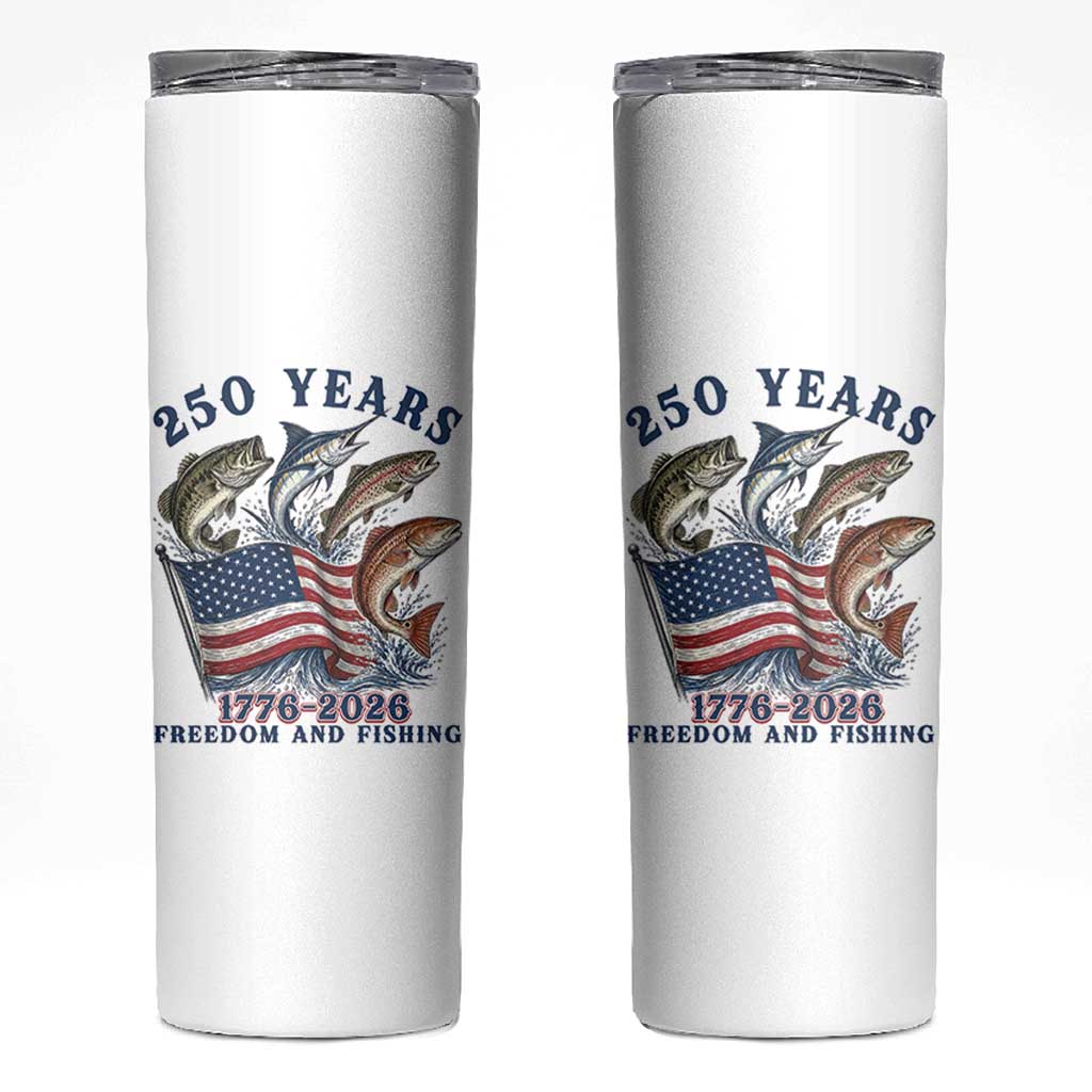 Freedom And Fishing Skinny Tumbler Patriotic American Flag Fisherman Gift