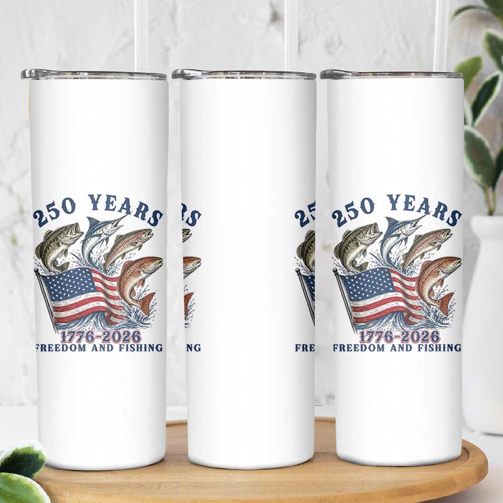 Freedom And Fishing Skinny Tumbler Patriotic American Flag Fisherman Gift