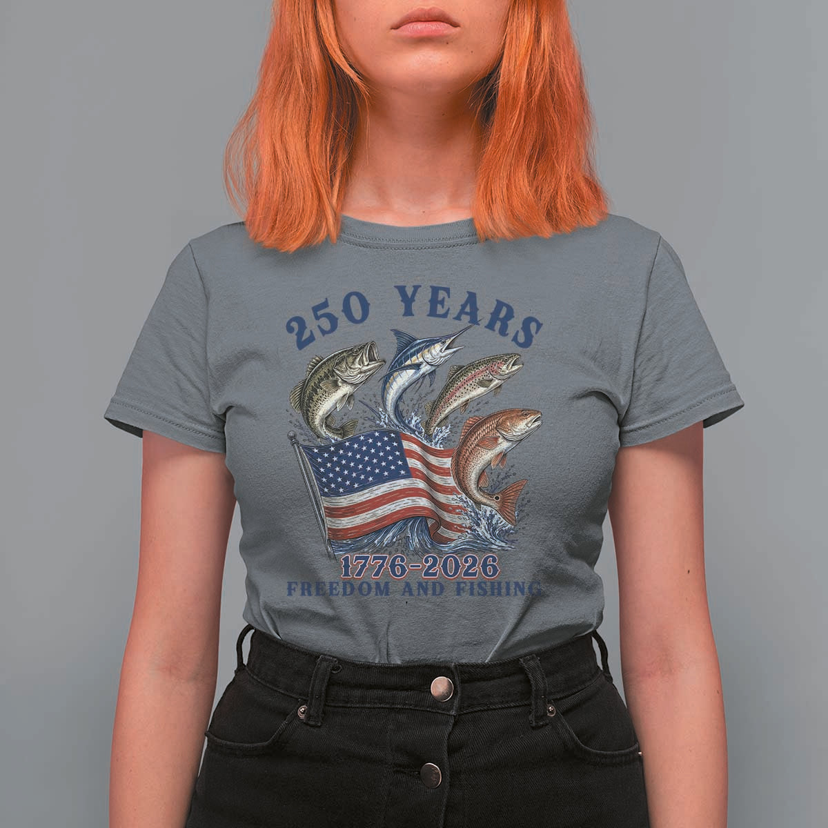 Freedom And Fishing T Shirt For Women Patriotic American Flag Fisherman Gift