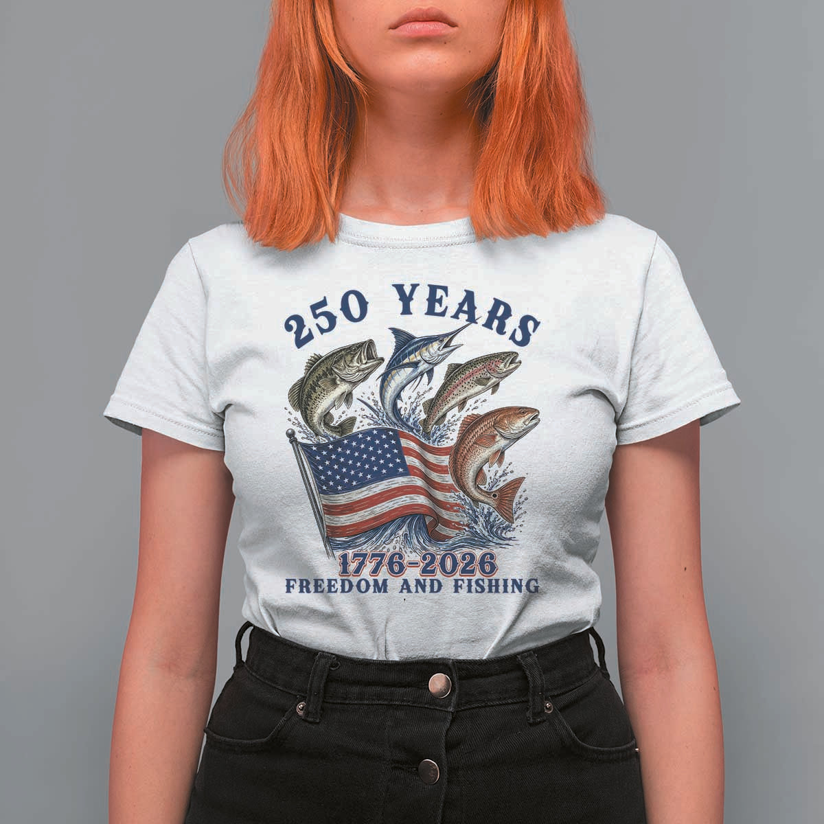 Freedom And Fishing T Shirt For Women Patriotic American Flag Fisherman Gift