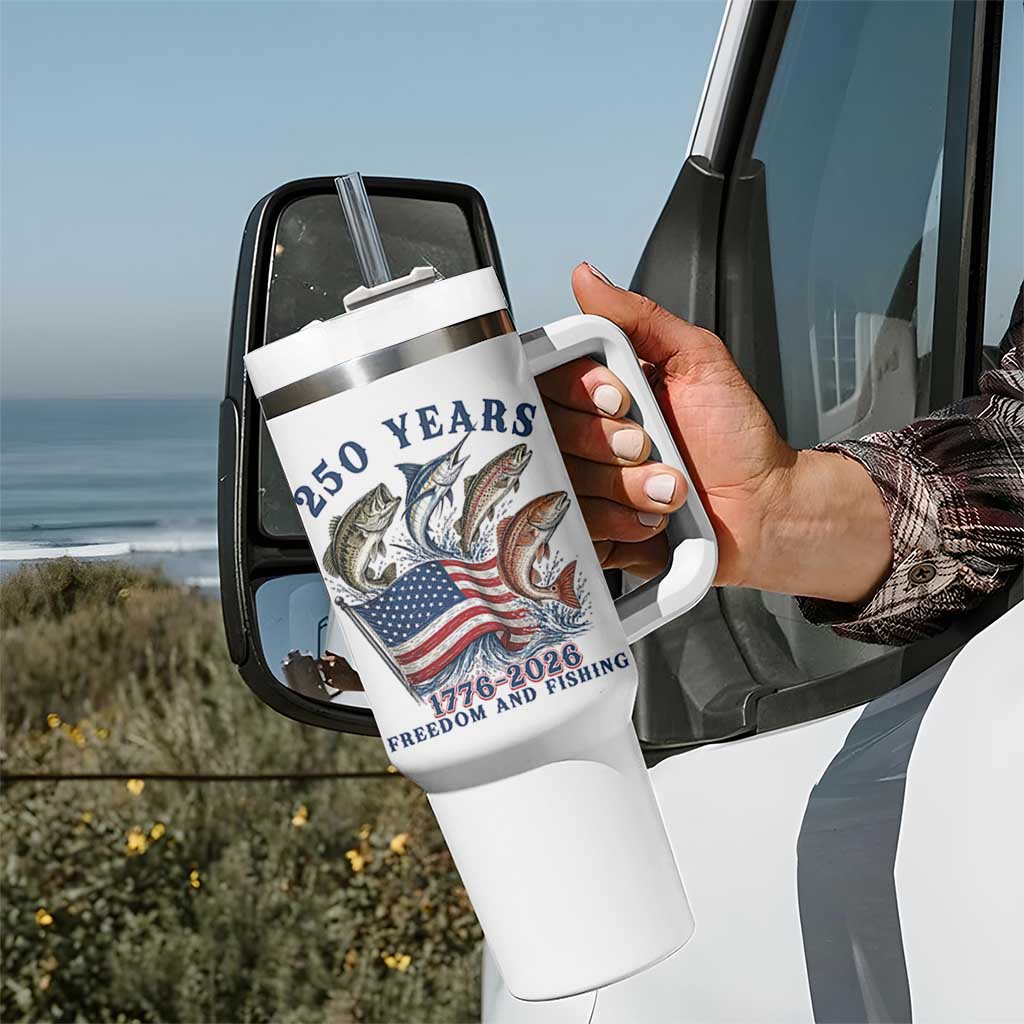 Freedom And Fishing Tumbler With Handle Patriotic American Flag Fisherman Gift