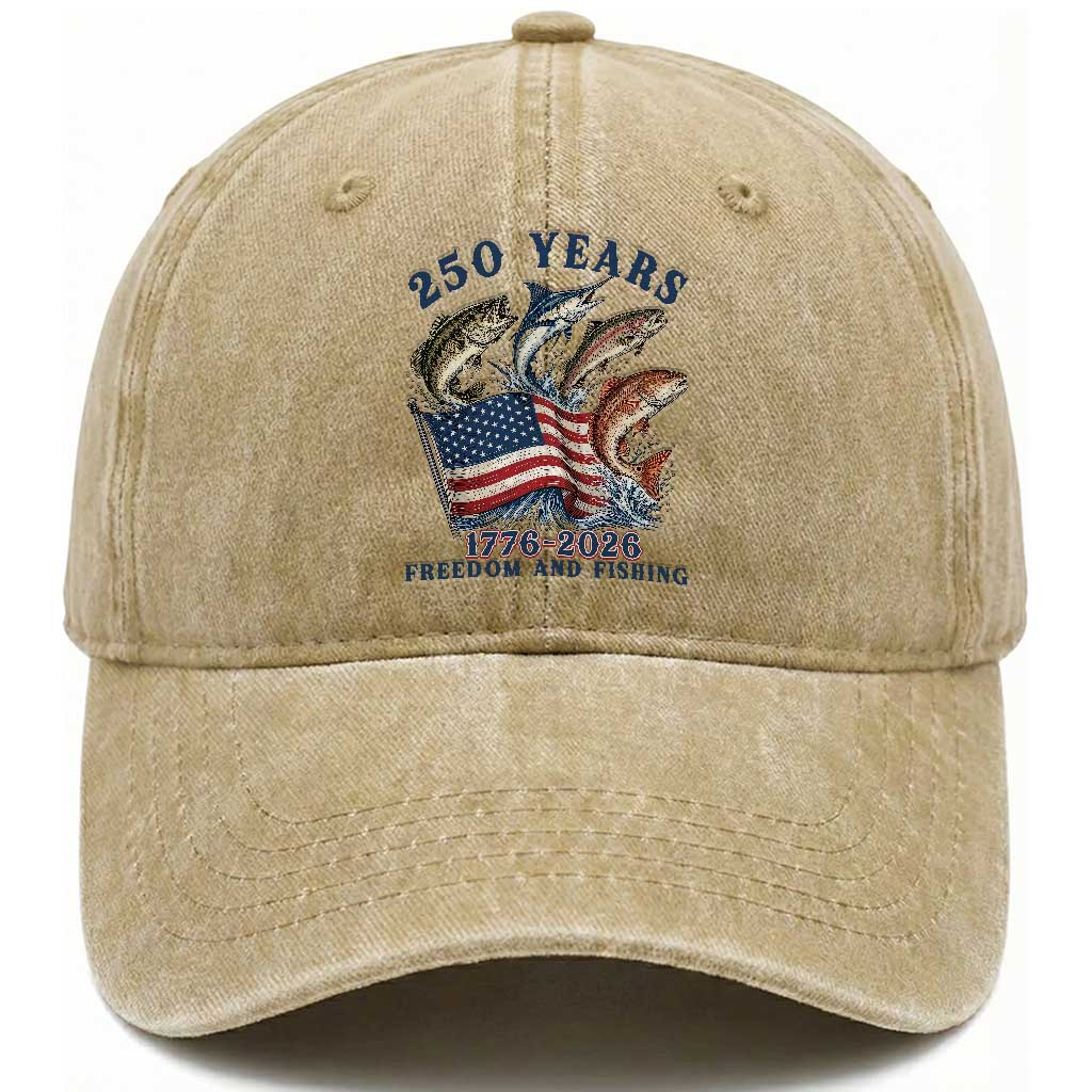 Freedom And Fishing Washed Cotton Baseball Cap Patriotic American Flag Fisherman Gift