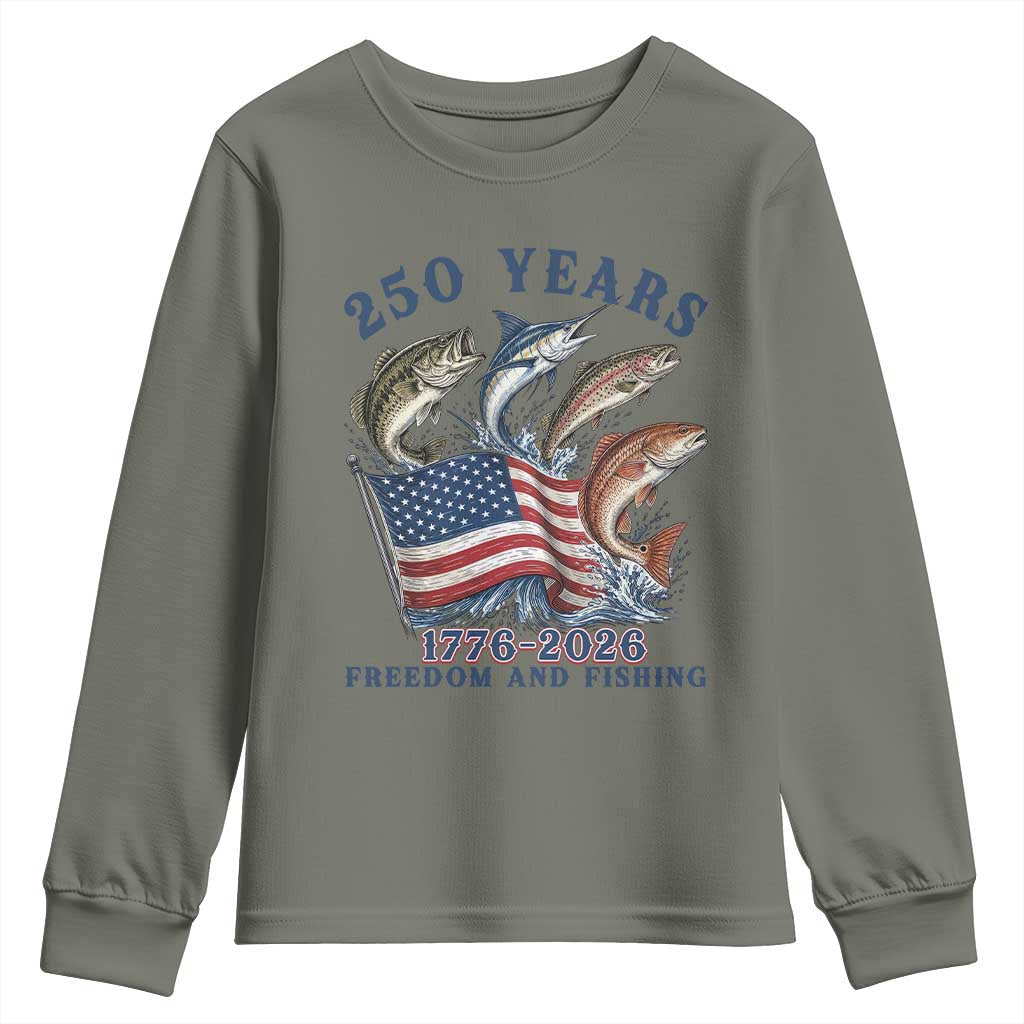 Freedom And Fishing Youth Sweatshirt Patriotic American Flag Fisherman Gift