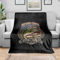 Vintage 250 Years Of Fishing Throw Blanket American Flag Fisherman