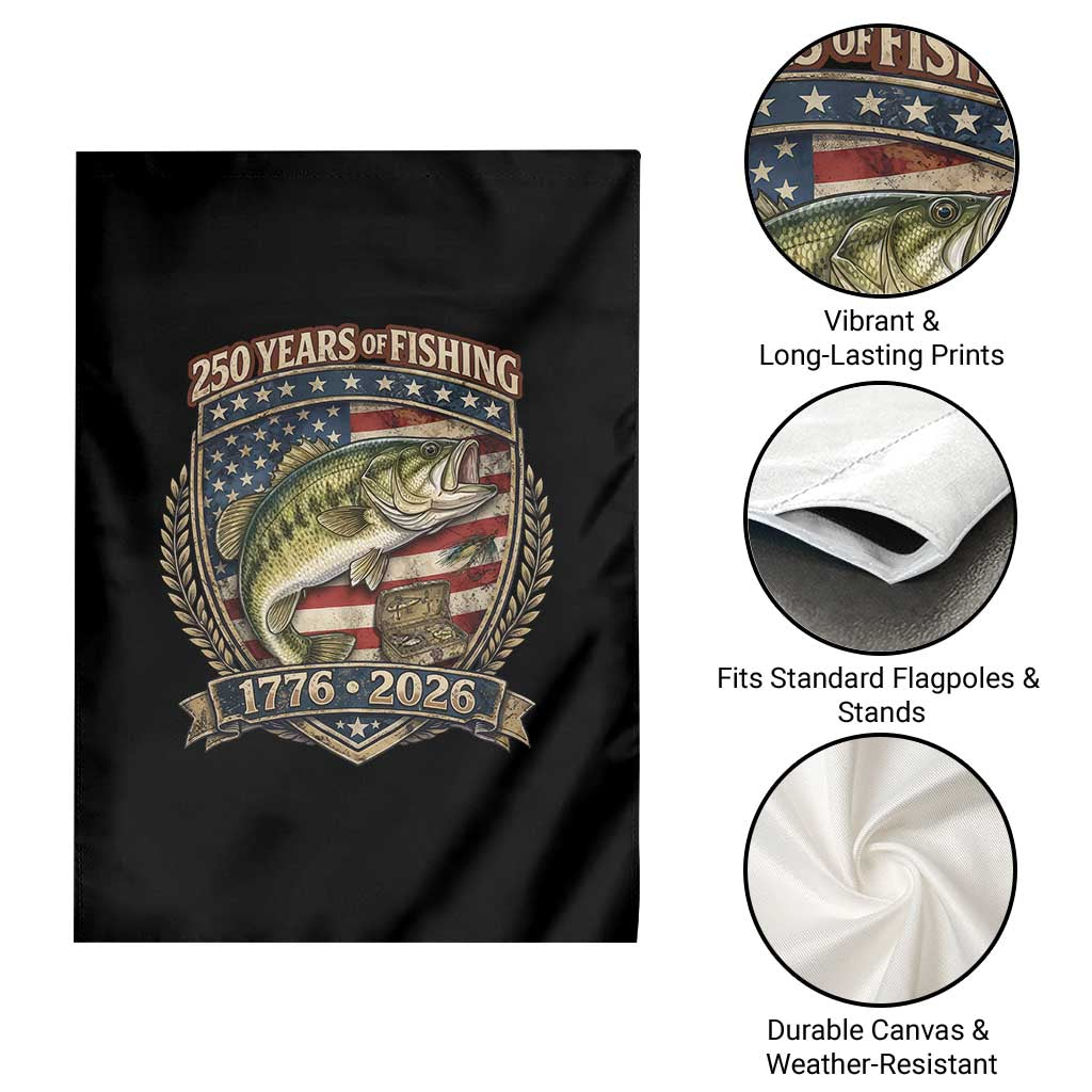 Vintage 250 Years Of Fishing Garden Flag American Flag Fisherman