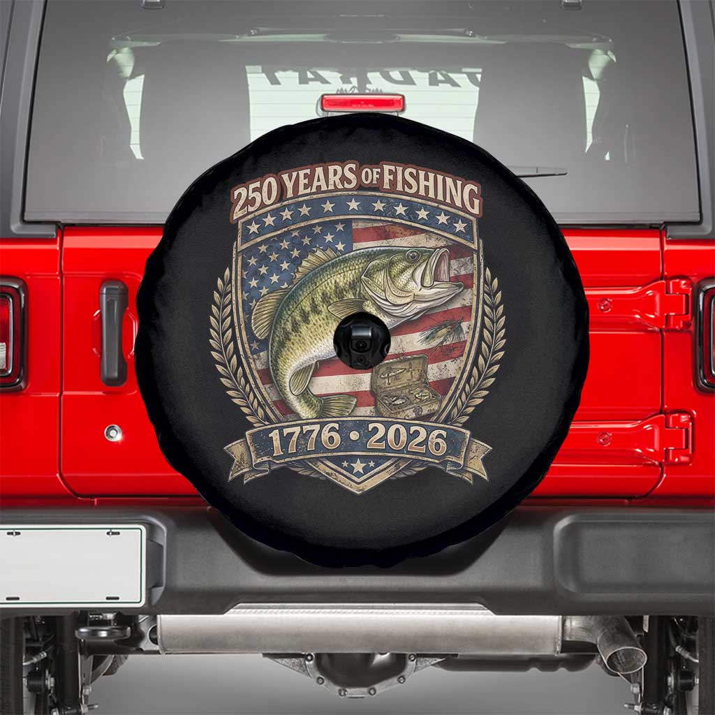 Vintage 250 Years Of Fishing Spare Tire Cover American Flag Fisherman