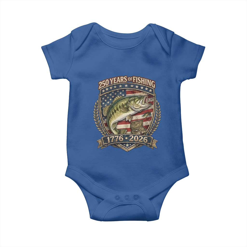 Vintage 250 Years Of Fishing Baby Onesie American Flag Fisherman