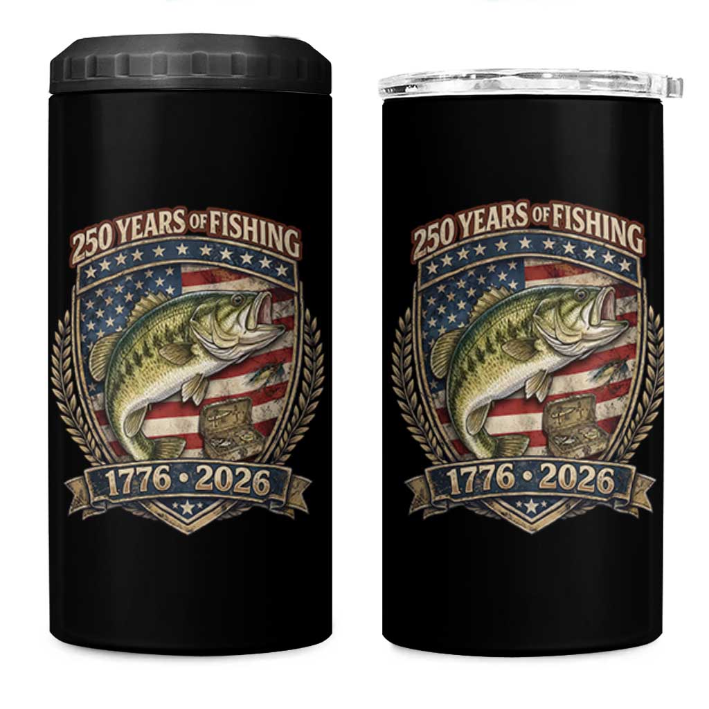 Vintage 250 Years Of Fishing 4 in 1 Can Cooler Tumbler American Flag Fisherman