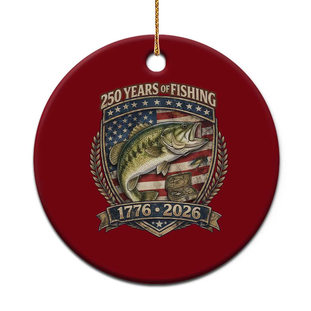 Vintage 250 Years Of Fishing Ceramic Ornament American Flag Fisherman