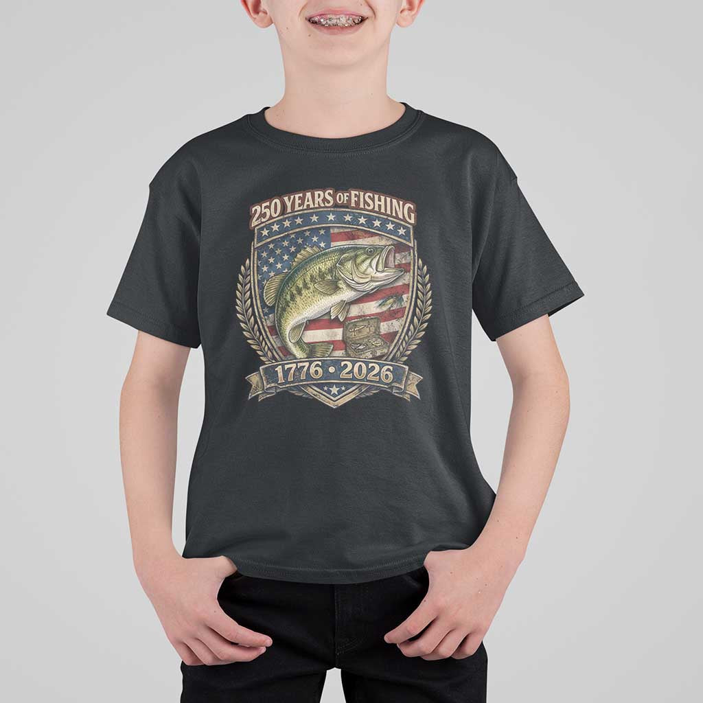 Vintage 250 Years Of Fishing T Shirt For Kid American Flag Fisherman