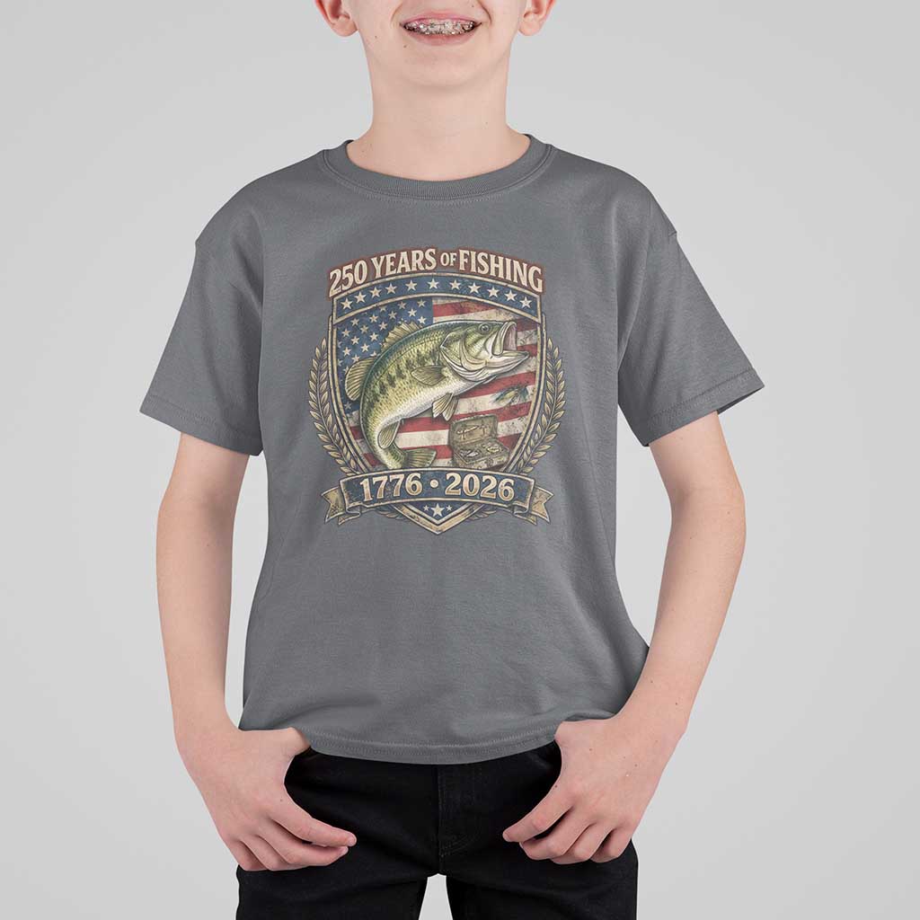 Vintage 250 Years Of Fishing T Shirt For Kid American Flag Fisherman