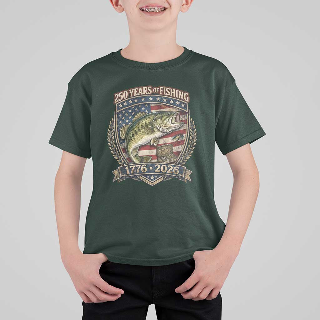 Vintage 250 Years Of Fishing T Shirt For Kid American Flag Fisherman