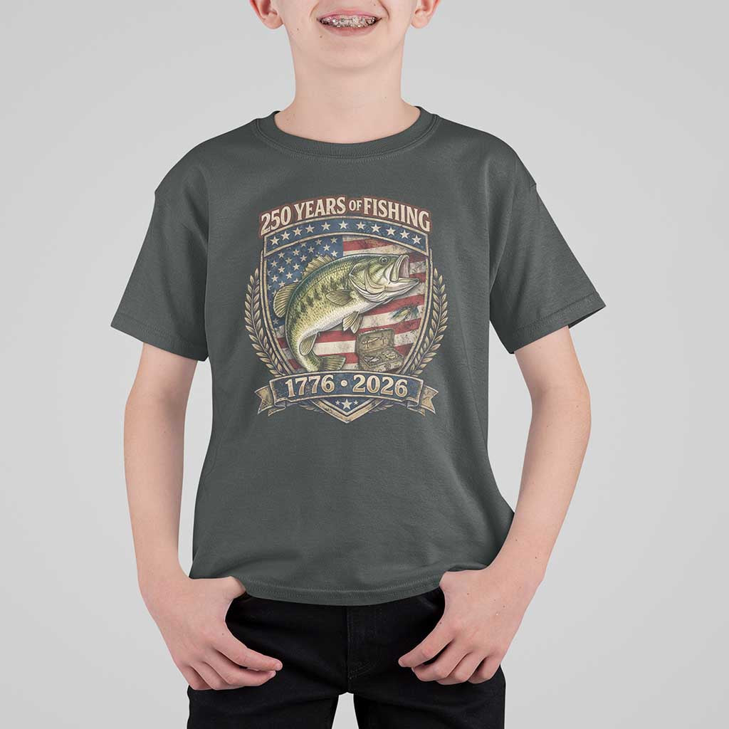 Vintage 250 Years Of Fishing T Shirt For Kid American Flag Fisherman