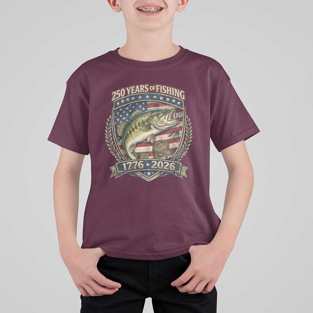 Vintage 250 Years Of Fishing T Shirt For Kid American Flag Fisherman