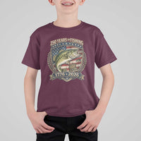 Vintage 250 Years Of Fishing T Shirt For Kid American Flag Fisherman
