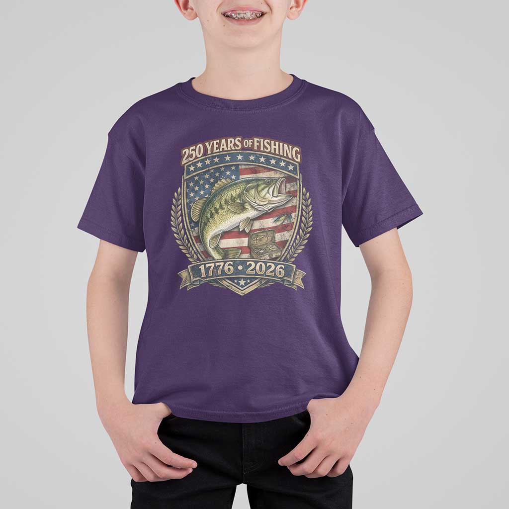 Vintage 250 Years Of Fishing T Shirt For Kid American Flag Fisherman