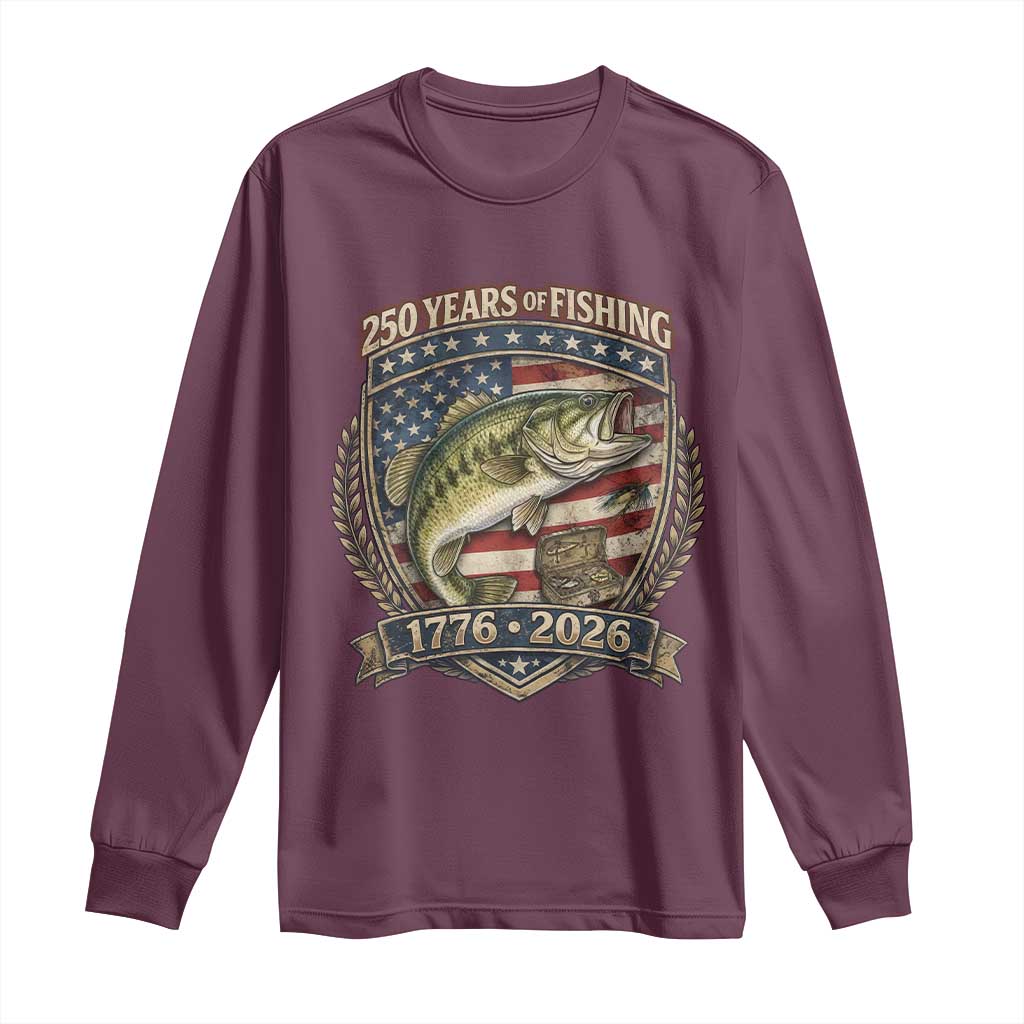 Vintage 250 Years Of Fishing Long Sleeve Shirt American Flag Fisherman