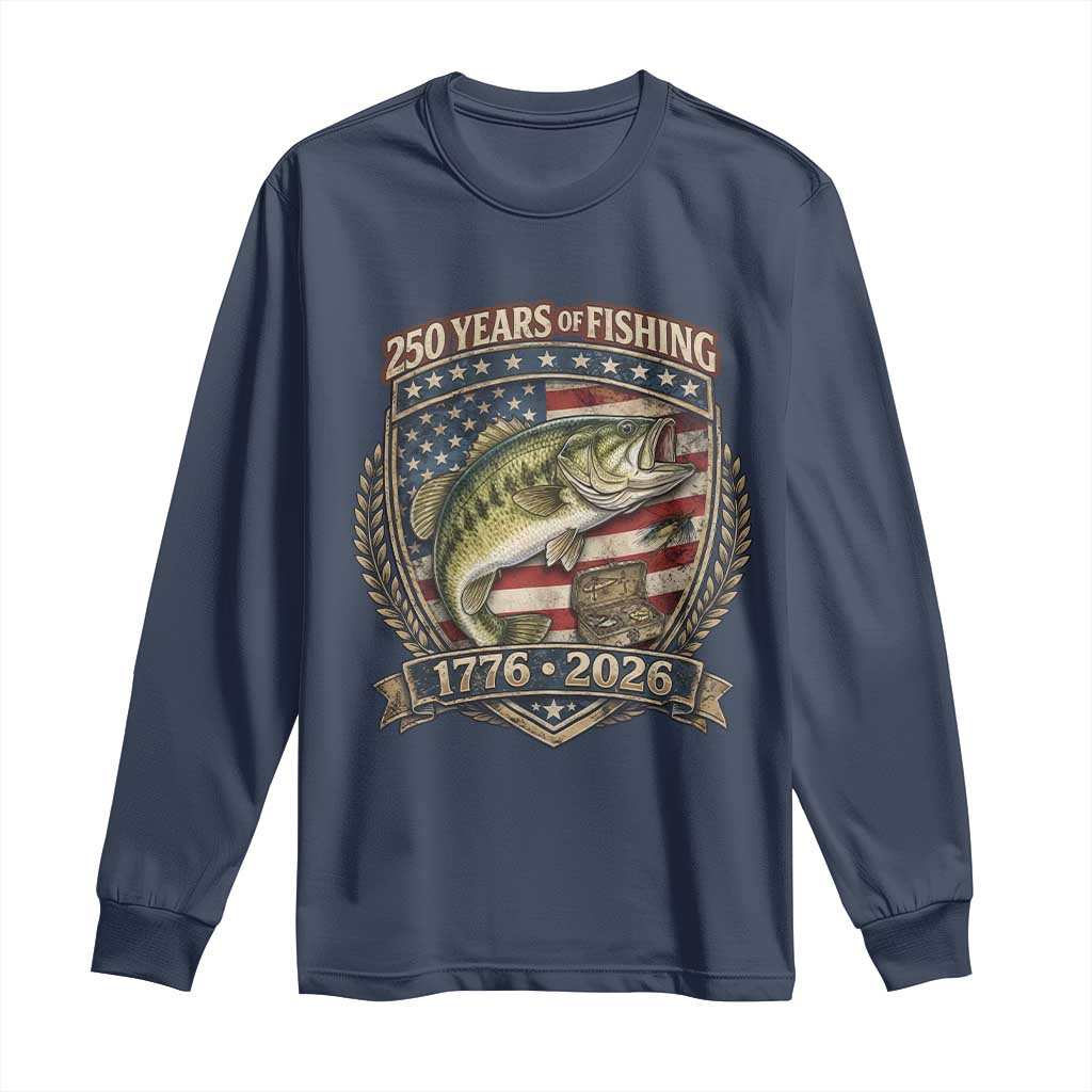 Vintage 250 Years Of Fishing Long Sleeve Shirt American Flag Fisherman