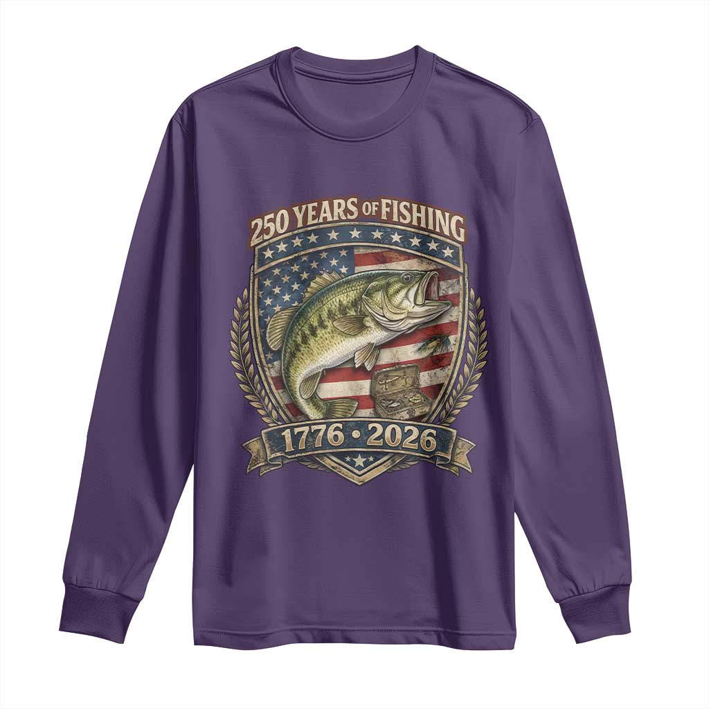 Vintage 250 Years Of Fishing Long Sleeve Shirt American Flag Fisherman