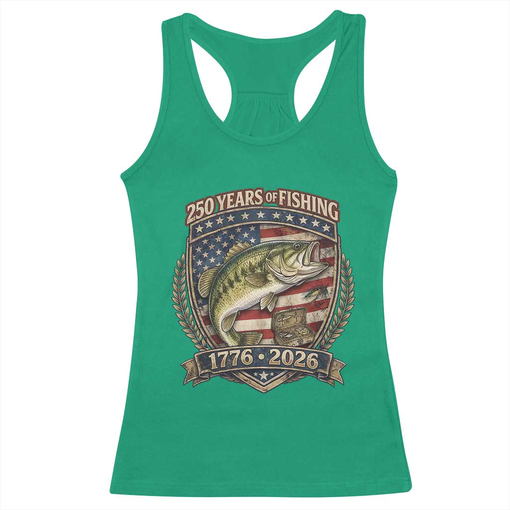 Vintage 250 Years Of Fishing Racerback Tank Top American Flag Fisherman