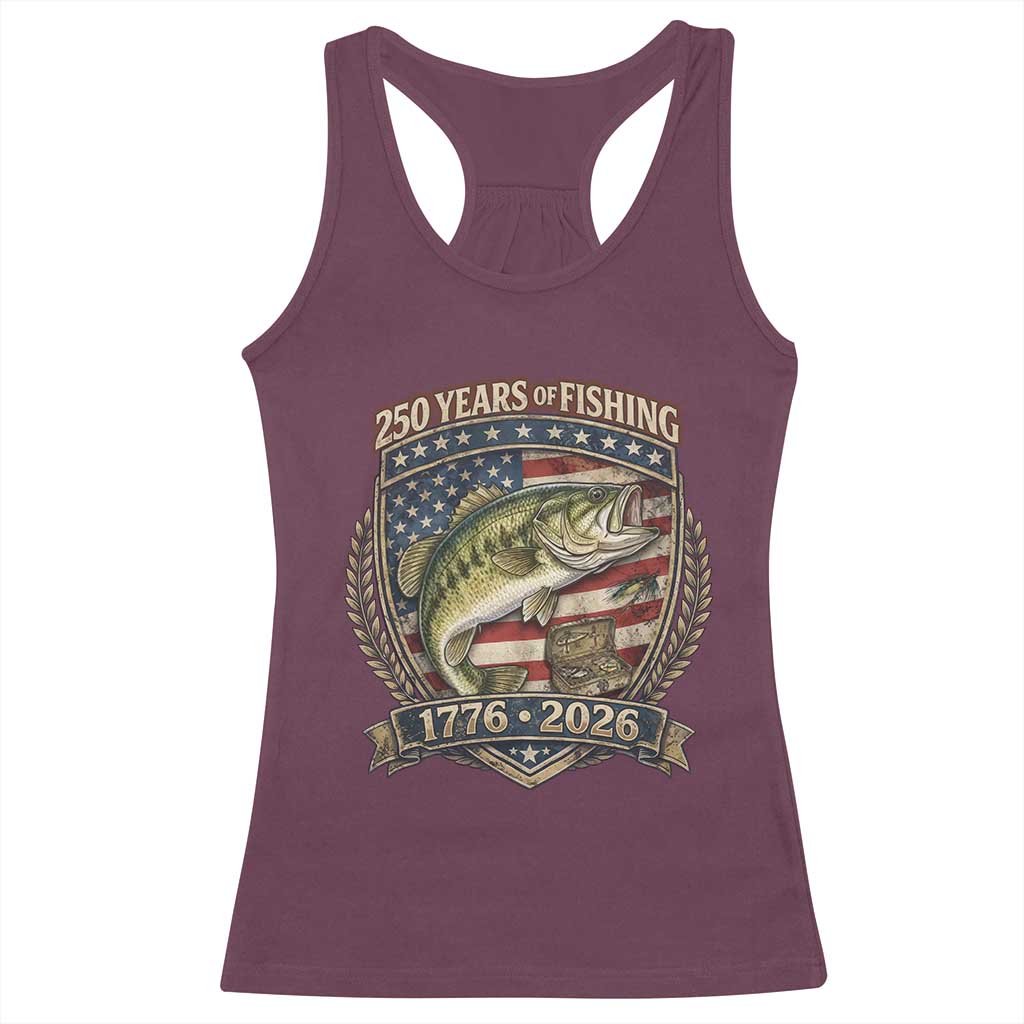 Vintage 250 Years Of Fishing Racerback Tank Top American Flag Fisherman