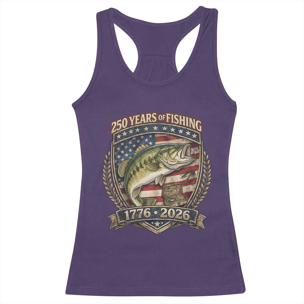 Vintage 250 Years Of Fishing Racerback Tank Top American Flag Fisherman