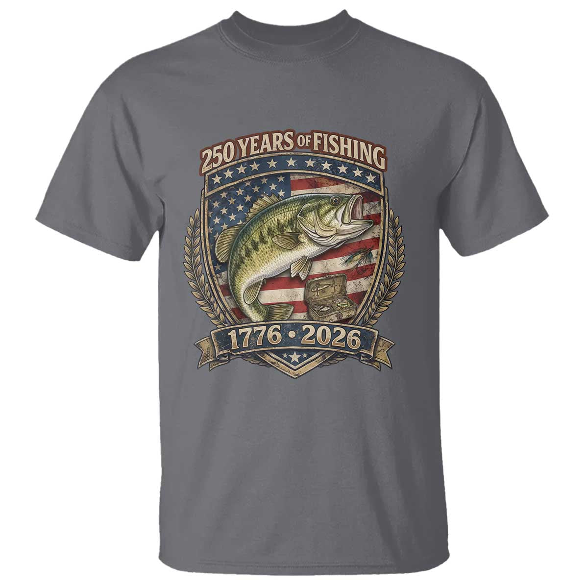 Vintage 250 Years Of Fishing T Shirt American Flag Fisherman