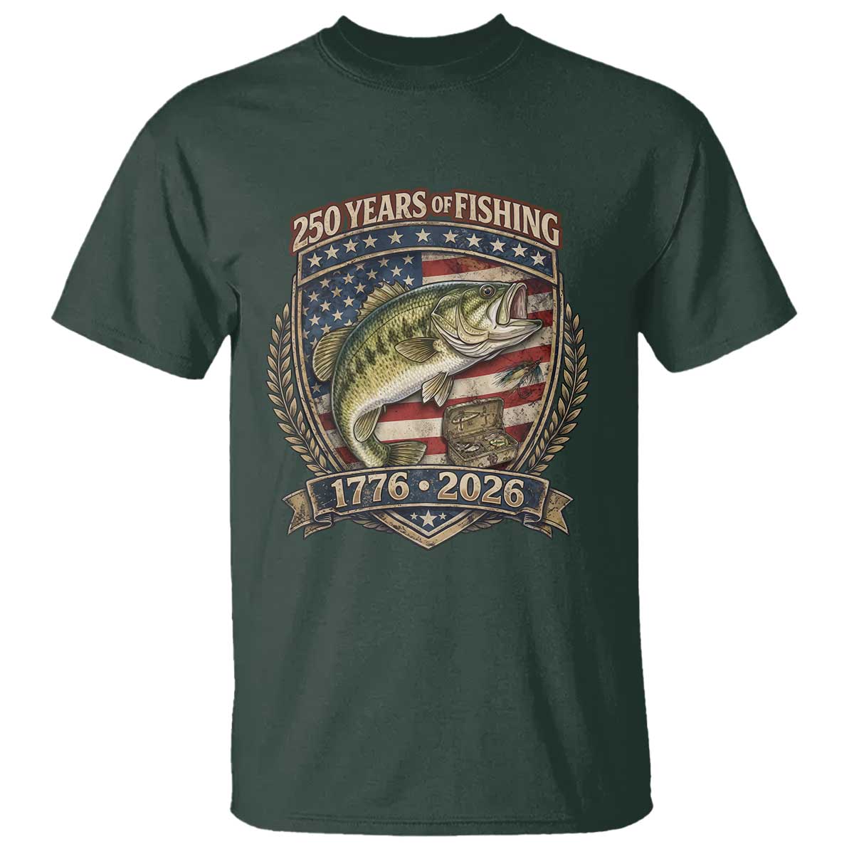 Vintage 250 Years Of Fishing T Shirt American Flag Fisherman