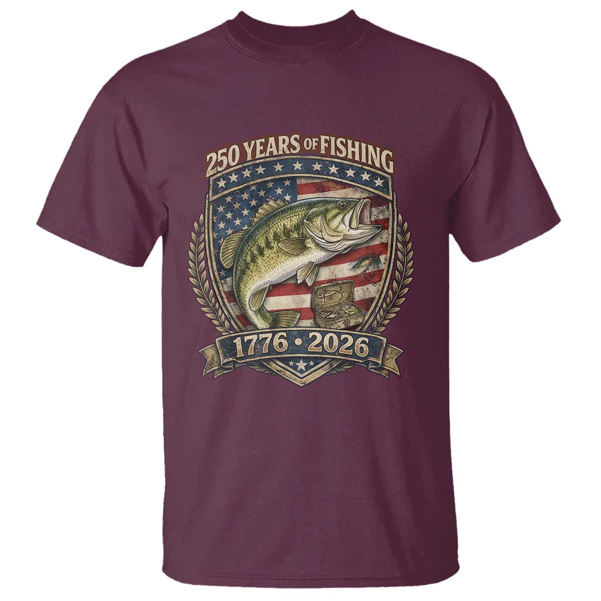 Vintage 250 Years Of Fishing T Shirt American Flag Fisherman