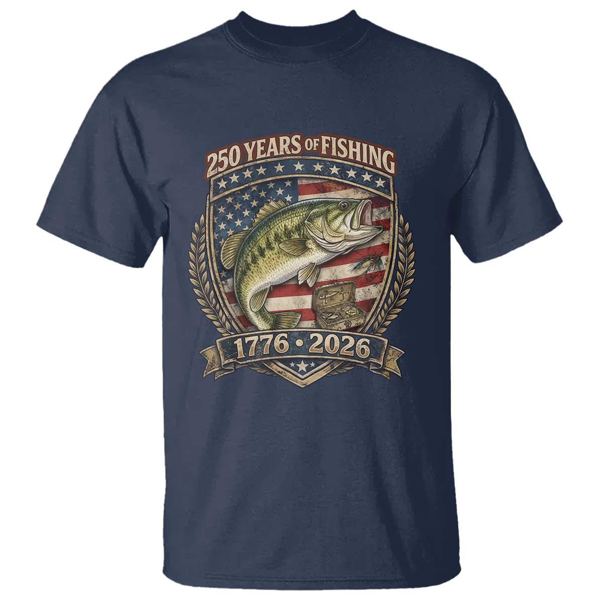 Vintage 250 Years Of Fishing T Shirt American Flag Fisherman