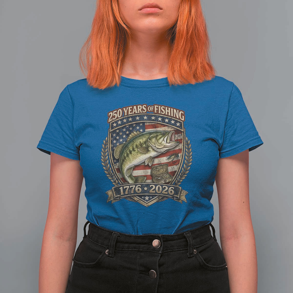 Vintage 250 Years Of Fishing T Shirt For Women American Flag Fisherman