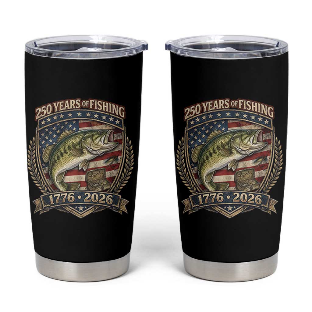 Vintage 250 Years Of Fishing Tumbler Cup American Flag Fisherman