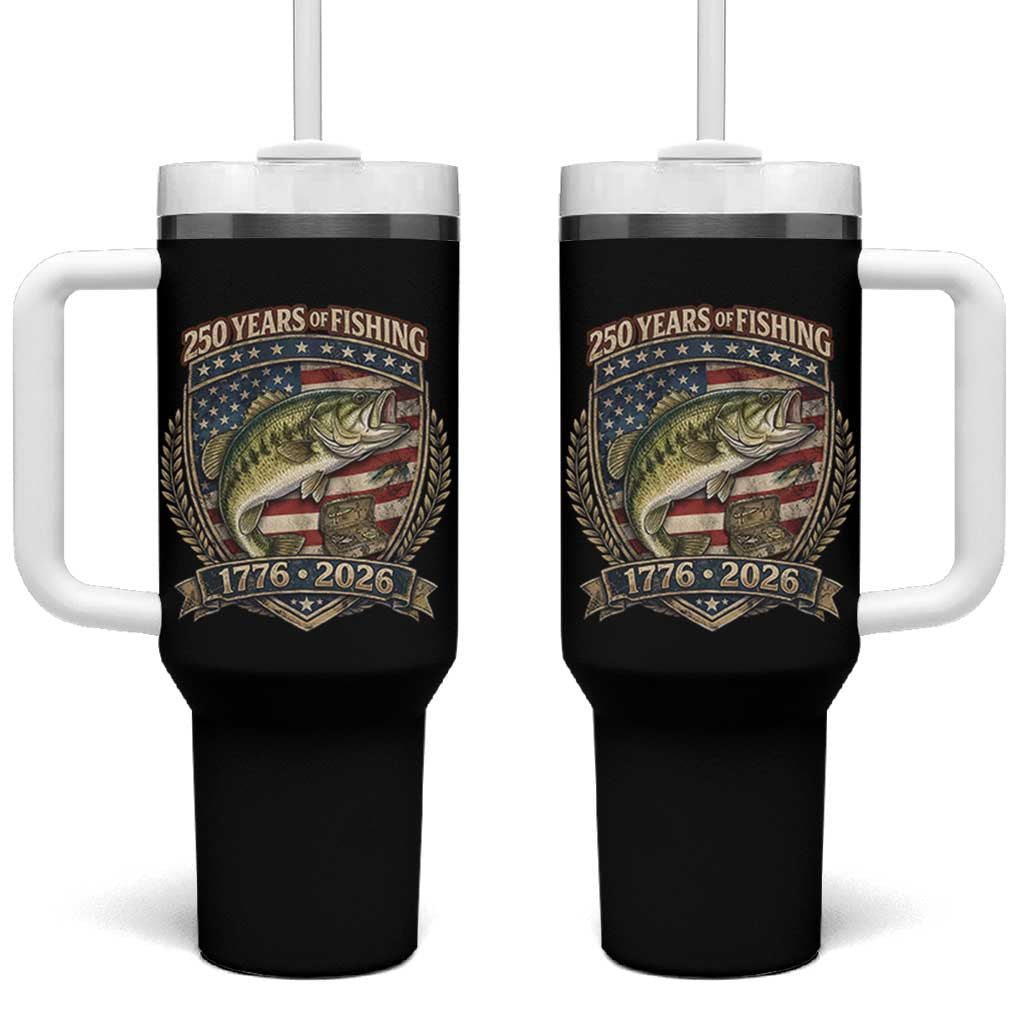 Vintage 250 Years Of Fishing Tumbler With Handle American Flag Fisherman