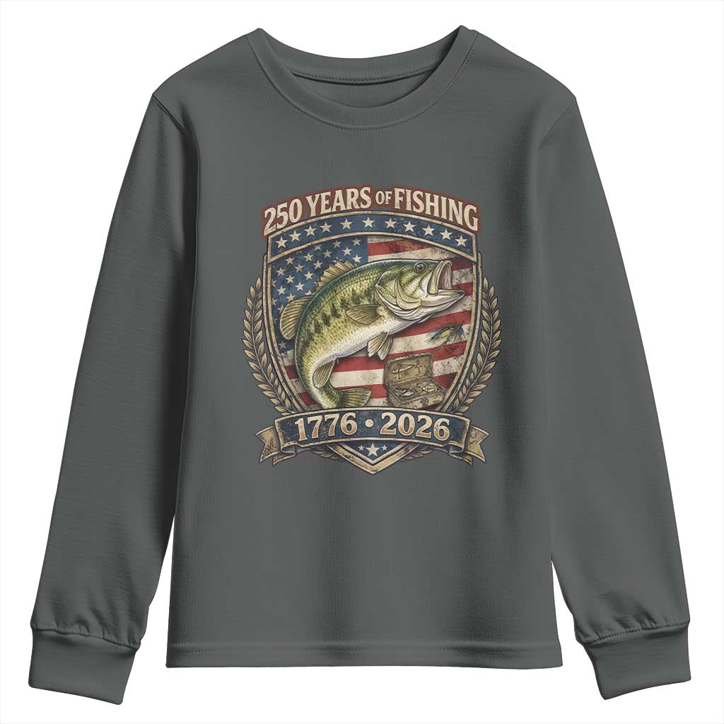 Vintage 250 Years Of Fishing Youth Sweatshirt American Flag Fisherman