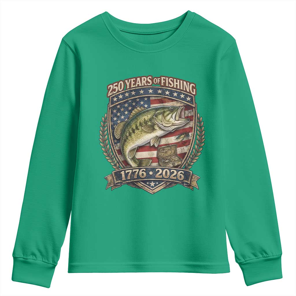 Vintage 250 Years Of Fishing Youth Sweatshirt American Flag Fisherman