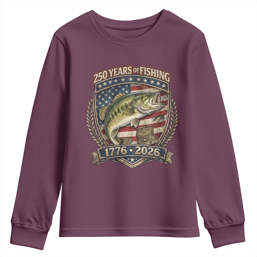 Vintage 250 Years Of Fishing Youth Sweatshirt American Flag Fisherman