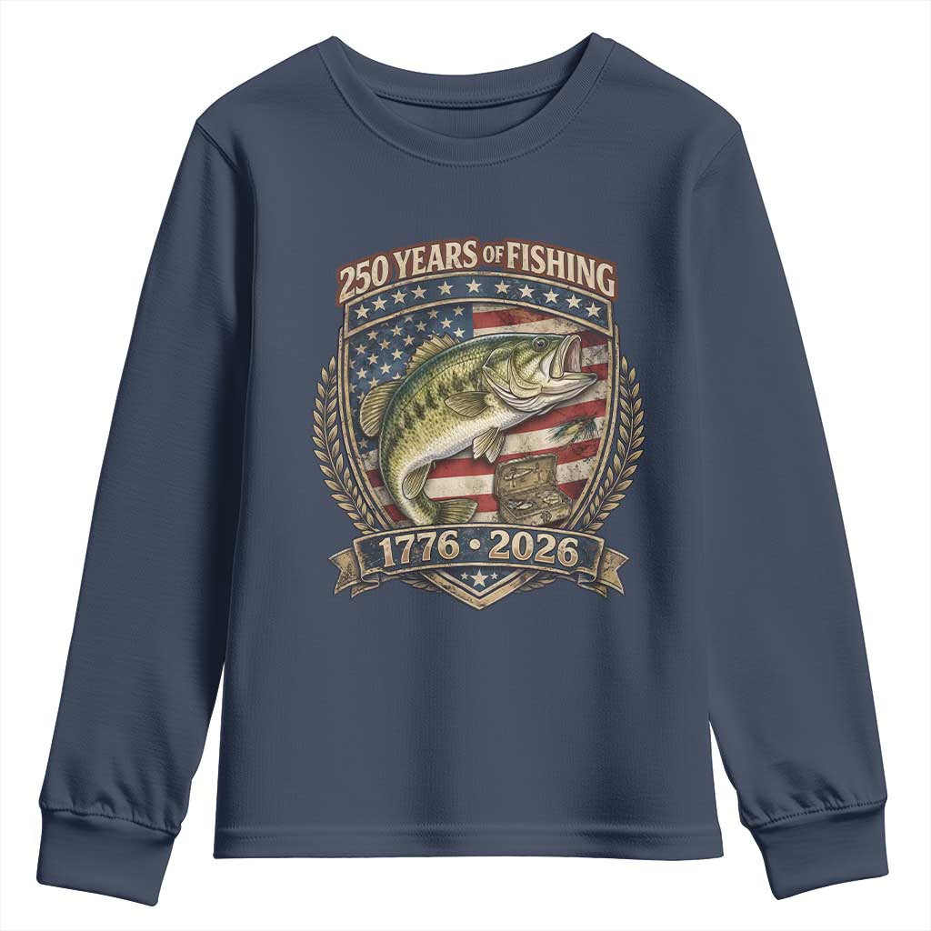 Vintage 250 Years Of Fishing Youth Sweatshirt American Flag Fisherman