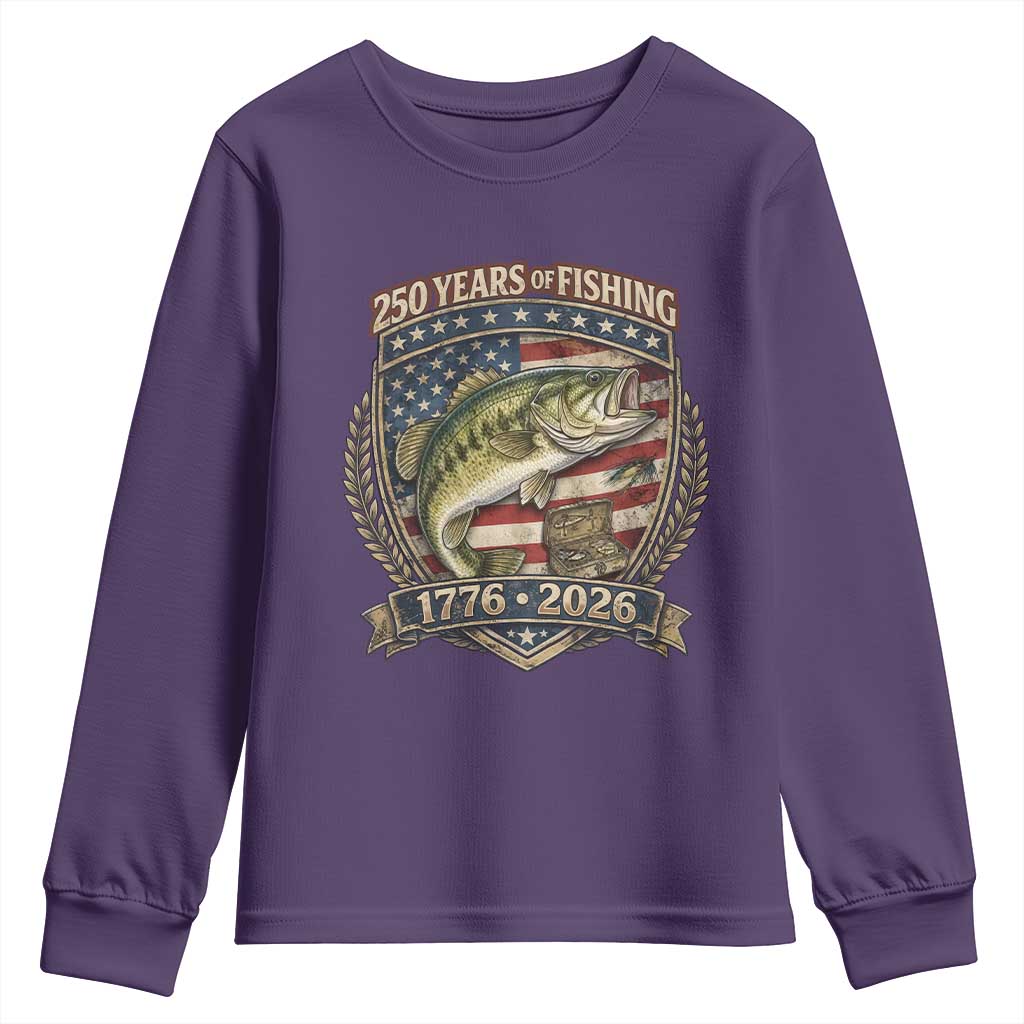 Vintage 250 Years Of Fishing Youth Sweatshirt American Flag Fisherman