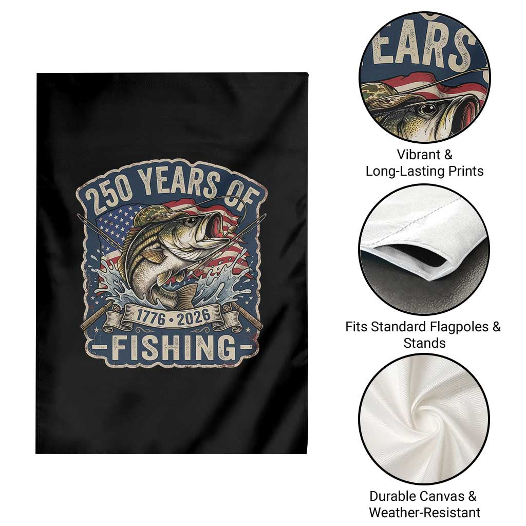 Vintage 250 Years Of Fishing Garden Flag Patriotic Angler