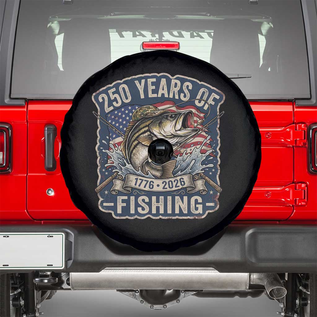 Vintage 250 Years Of Fishing Spare Tire Cover Patriotic Angler