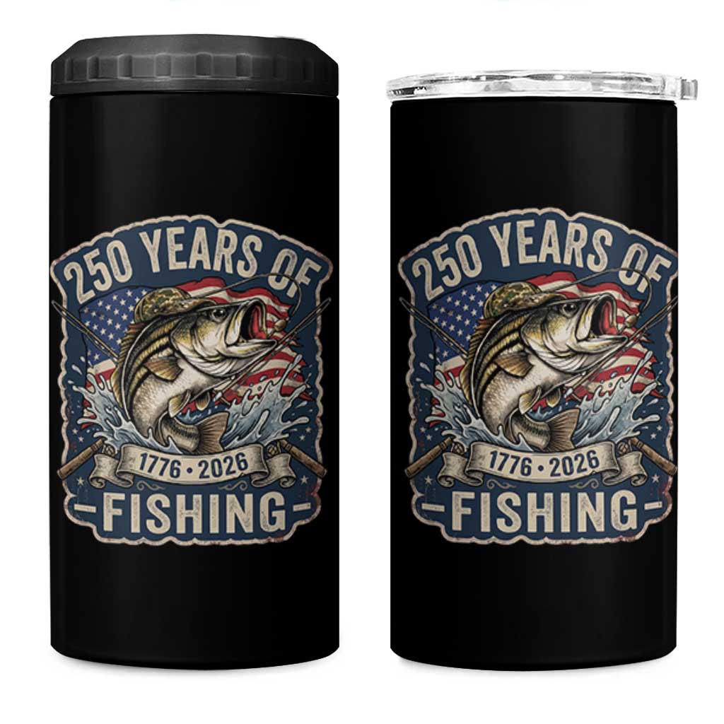 Vintage 250 Years Of Fishing 4 in 1 Can Cooler Tumbler Patriotic Angler