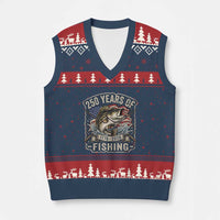Vintage 250 Years Of Fishing V-Neck Knit Sweater Vest Patriotic Angler