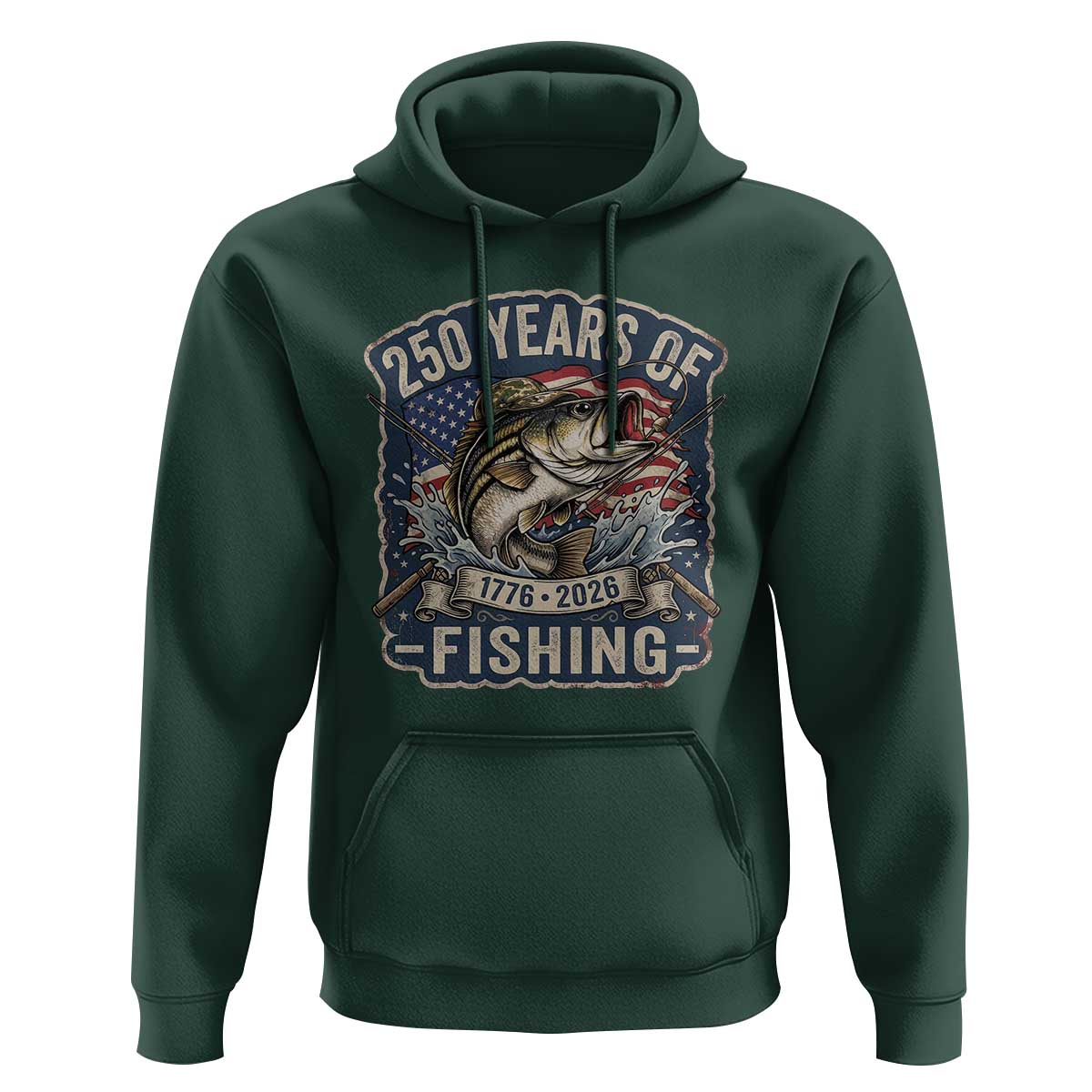 Vintage 250 Years Of Fishing Hoodie Patriotic Angler