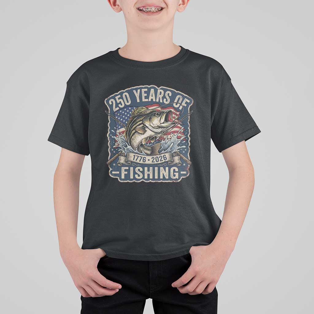 Vintage 250 Years Of Fishing T Shirt For Kid Patriotic Angler