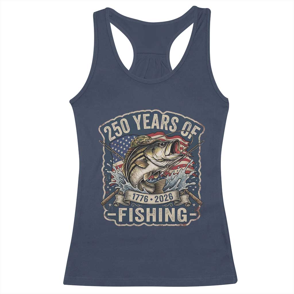 Vintage 250 Years Of Fishing Racerback Tank Top Patriotic Angler