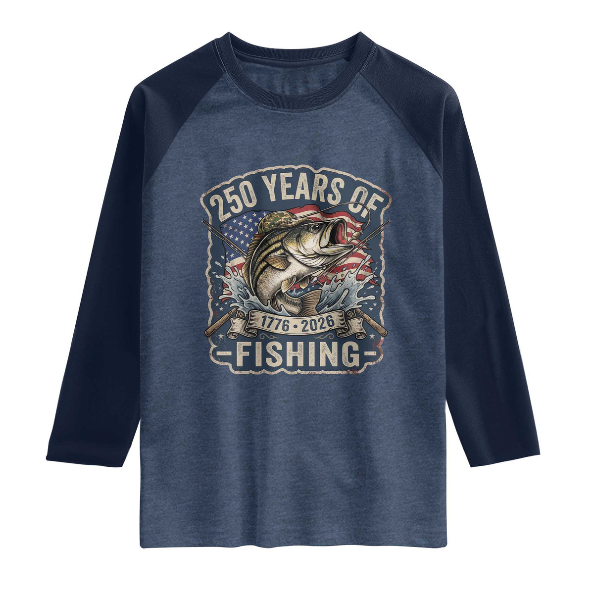 Vintage 250 Years Of Fishing Raglan Shirt Patriotic Angler
