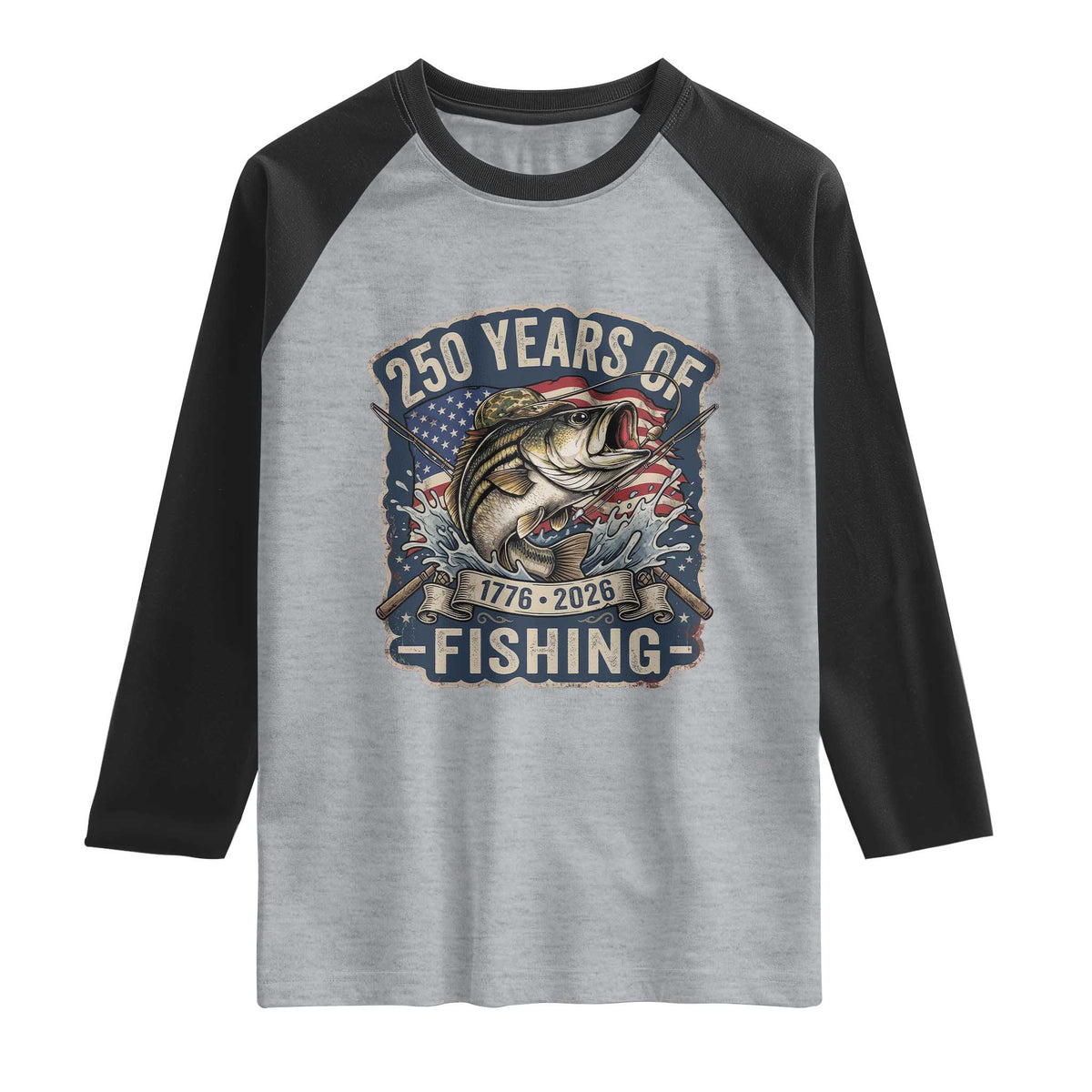 Vintage 250 Years Of Fishing Raglan Shirt Patriotic Angler
