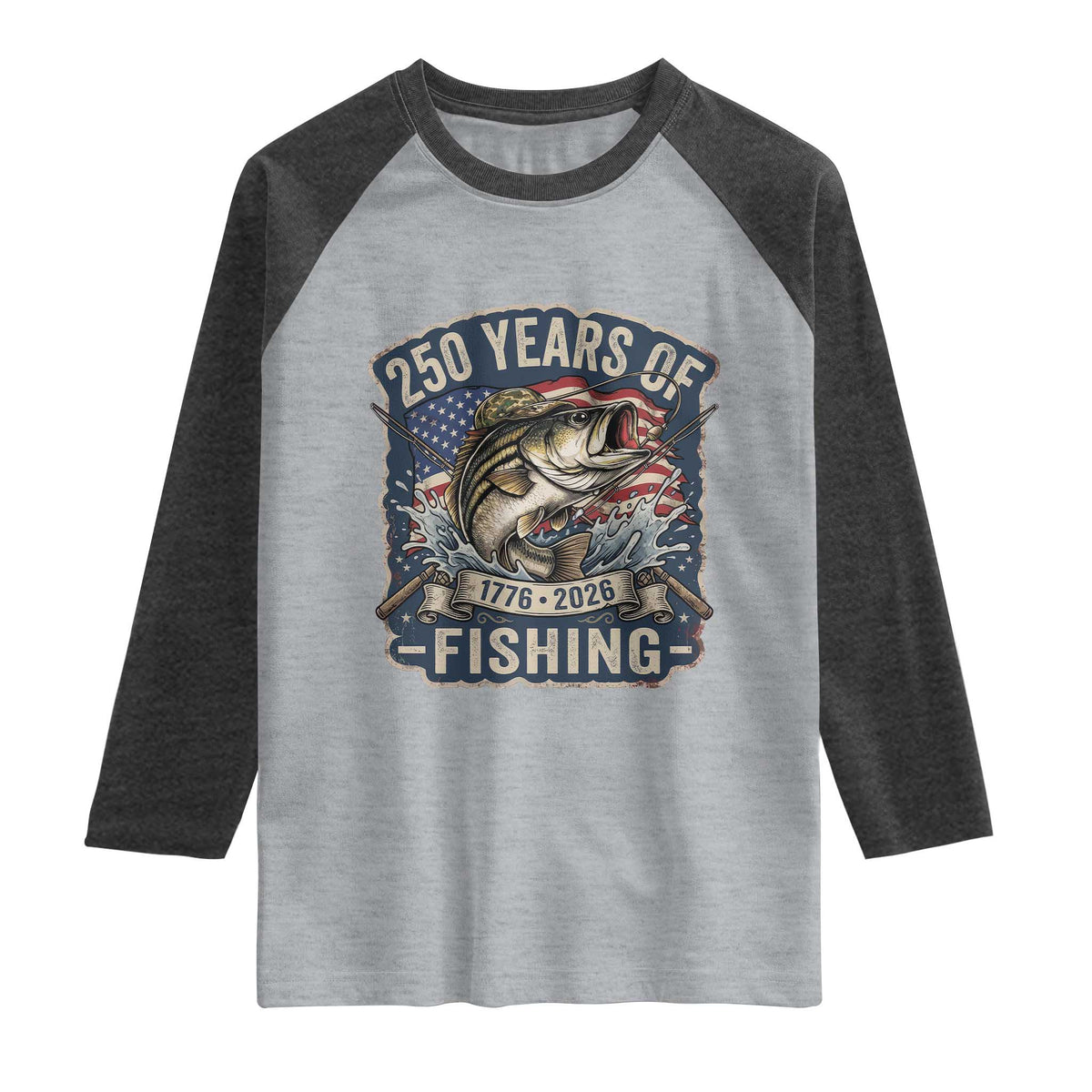 Vintage 250 Years Of Fishing Raglan Shirt Patriotic Angler