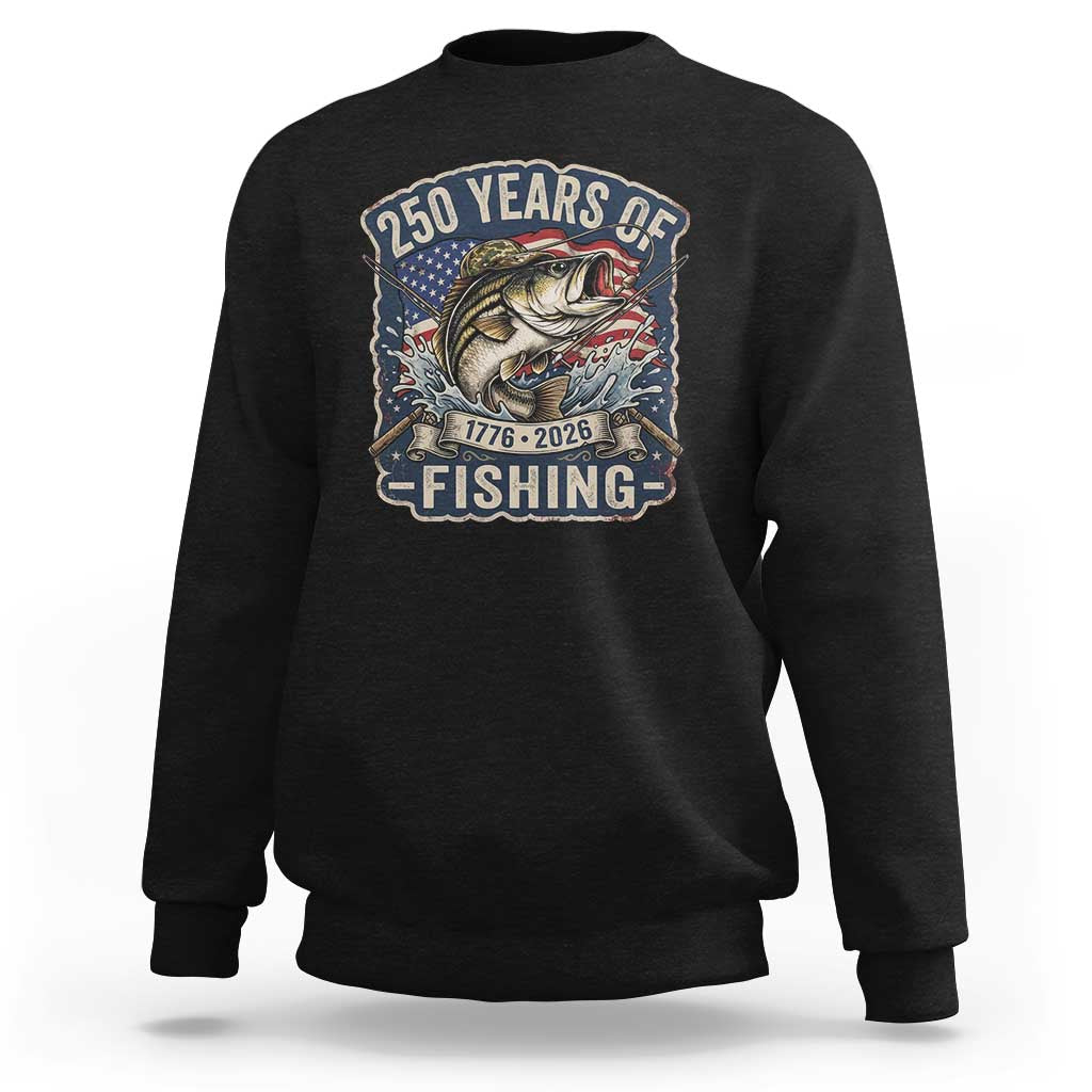 Vintage 250 Years Of Fishing Sweatshirt Patriotic Angler